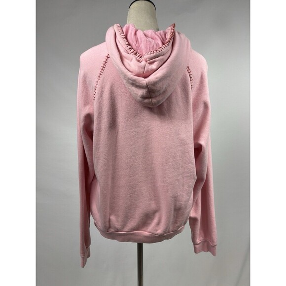 Honorine Hoodie Sweatshirt Pink Size Medium Made in USA Pocket Contrast Stitch - Picture 2 of 11